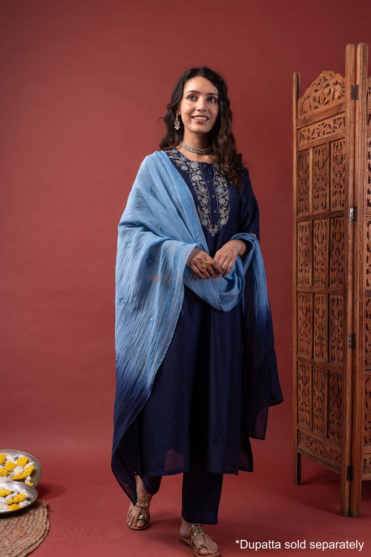 Image for Kusvaa Cood185 Nutan Mul Chanderi Kurta Pant Set Full