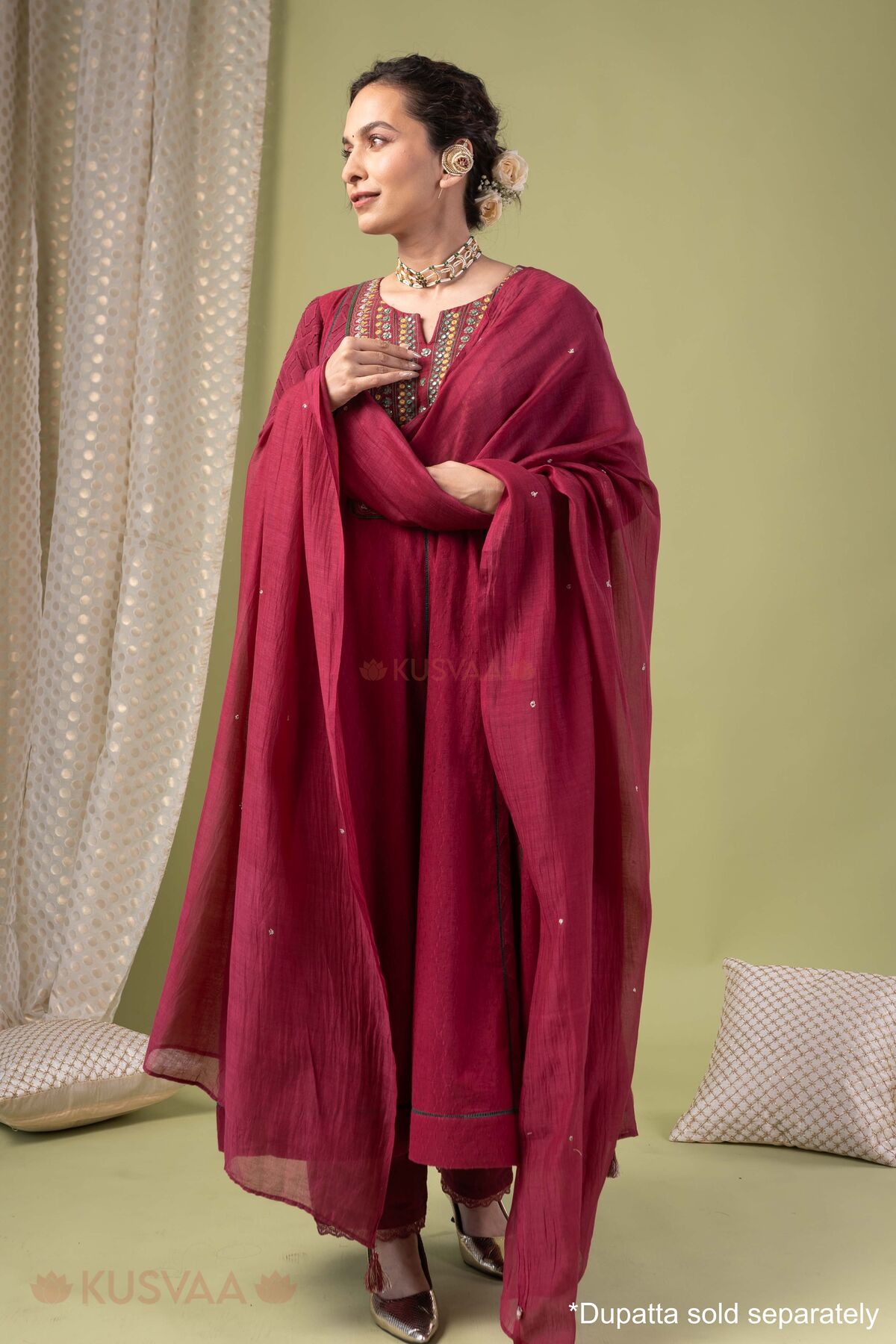 Image for Kusvaa Cood193 Jagrati Cotton Dobby Kurta Pant Set Dupatta