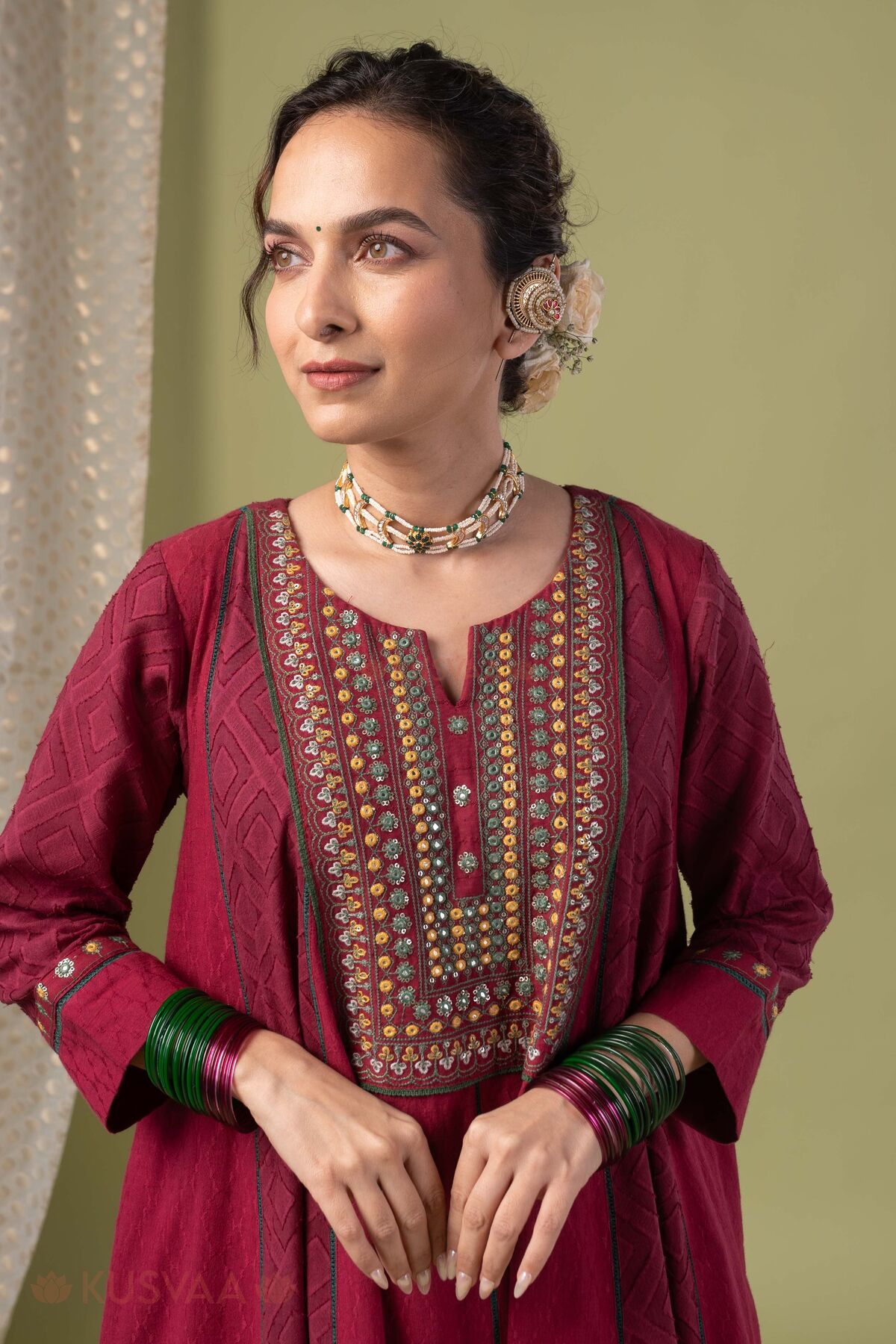 Image for Kusvaa Cood193 Jagrati Cotton Dobby Kurta Pant Set Featured