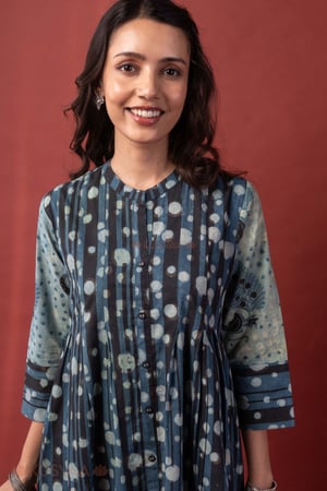 Image for Kusvaa Dr130 Kirti Cotton Blue A Line Dress Featured