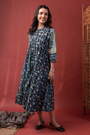 Image for Kusvaa Dr130 Kirti Cotton Blue A Line Dress Front