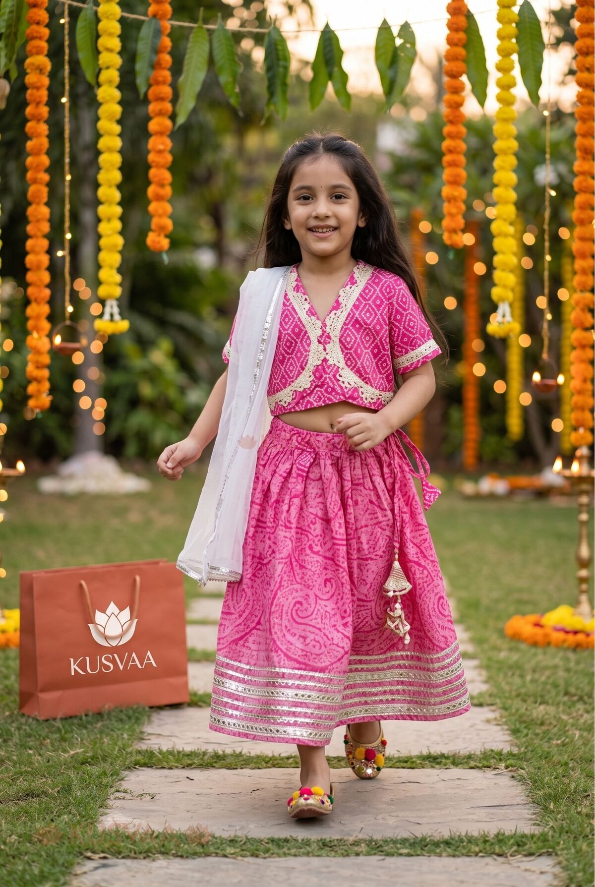 Image for Kusvaa Grw010 Anvita Cotton Girls Skirt Top And Dupatta Set Featured New New