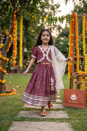 Image for Kusvaa Grw011 Siya Cotton Girls Skirt Top And Dupatta Set Featured New New