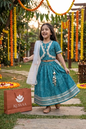 Image for Kusvaa Grw012 Bhanu Cotton Girls Skirt Top And Dupatta Set Featured New New
