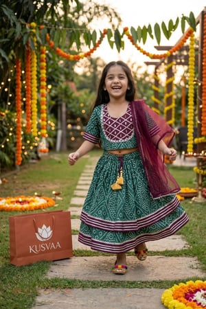 Image for Kusvaa Grw027 Divyami Cotton Girls Skirt Top And Dupatta Set Side New