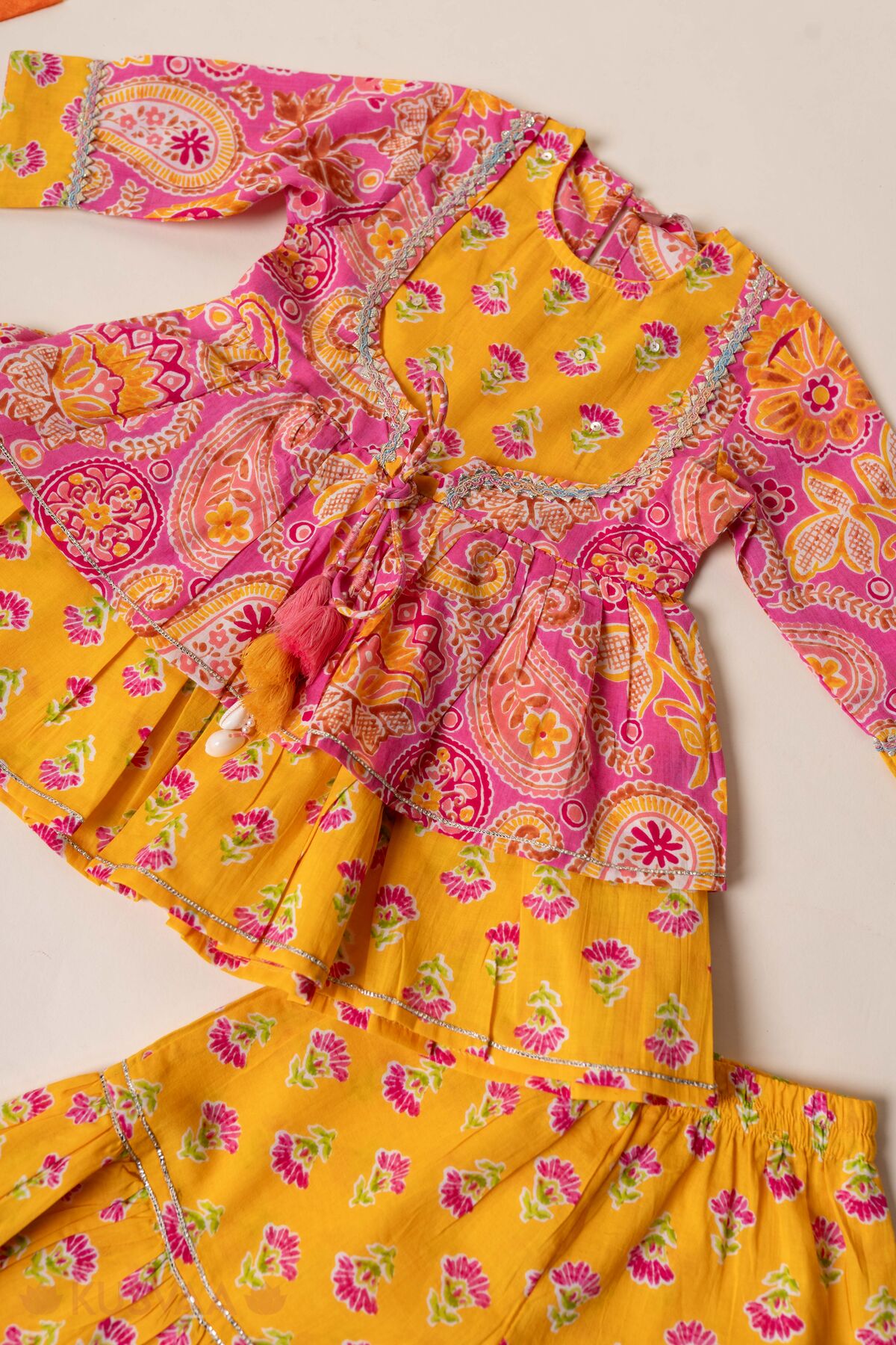 Image for Kusvaa Grw166 Jeevika Cotton Yellow Sharara Kurta Set Bith