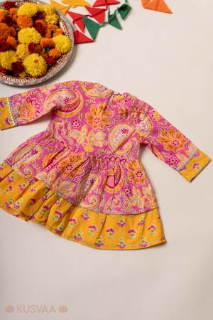 Image for Kusvaa Grw166 Jeevika Cotton Yellow Sharara Kurta Set Front