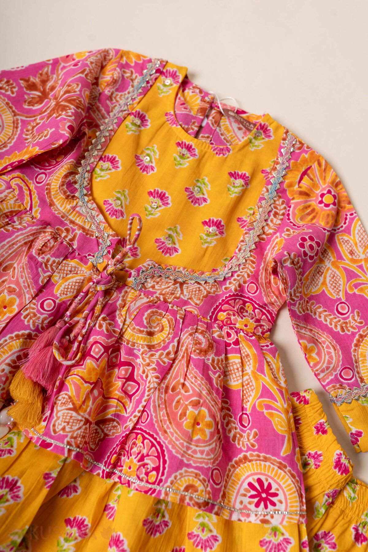 Image for Kusvaa Grw166 Jeevika Cotton Yellow Sharara Kurta Set Nack