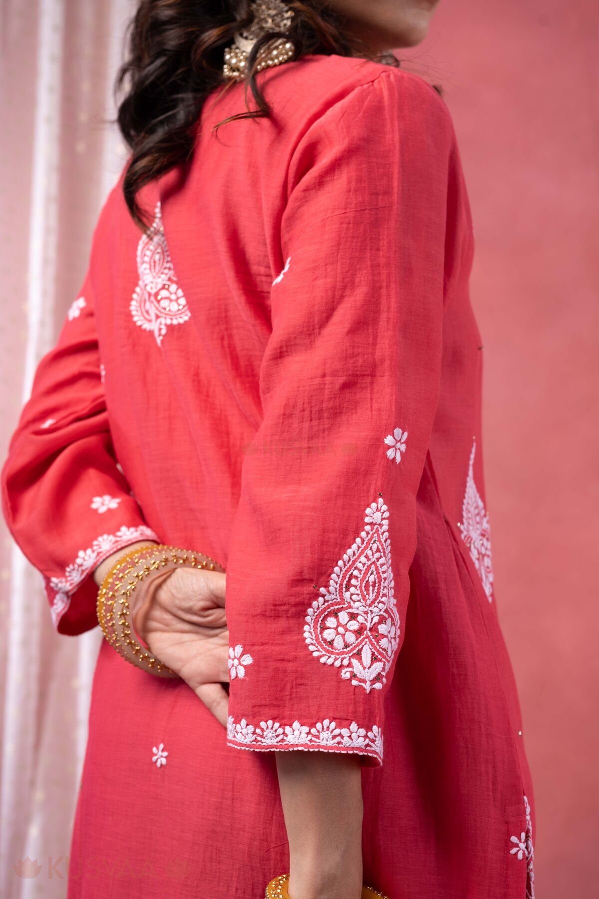 Image for Kusvaa Kds042 Chanchal Chanderi Kurta Dupatta Set Backdetailing