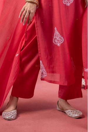 Image for Kusvaa Kds042 Chanchal Chanderi Kurta Dupatta Set Pant