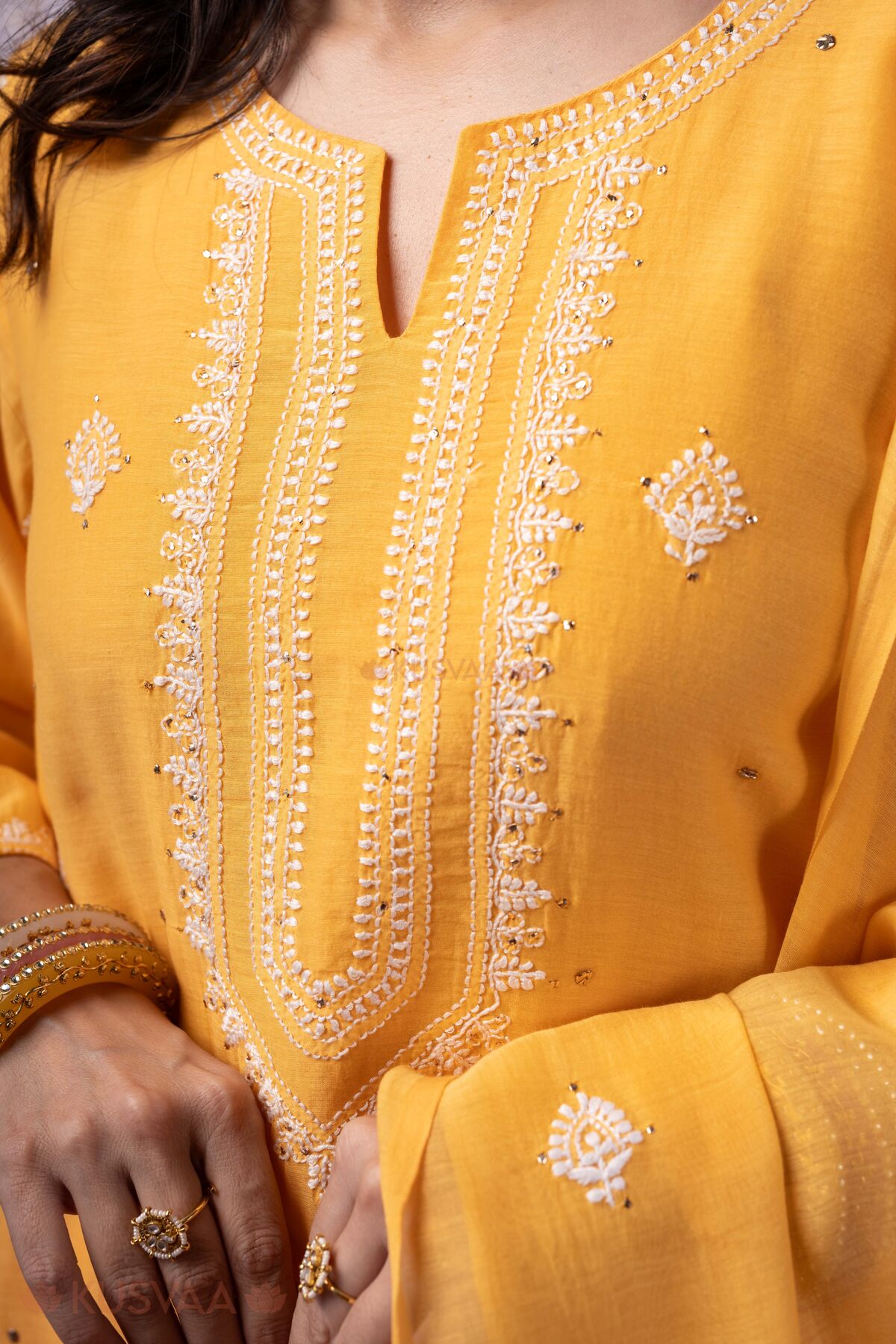 Image for Kusvaa Kds043 Dakshita Chanderi Kurta Dupatta Set Nack