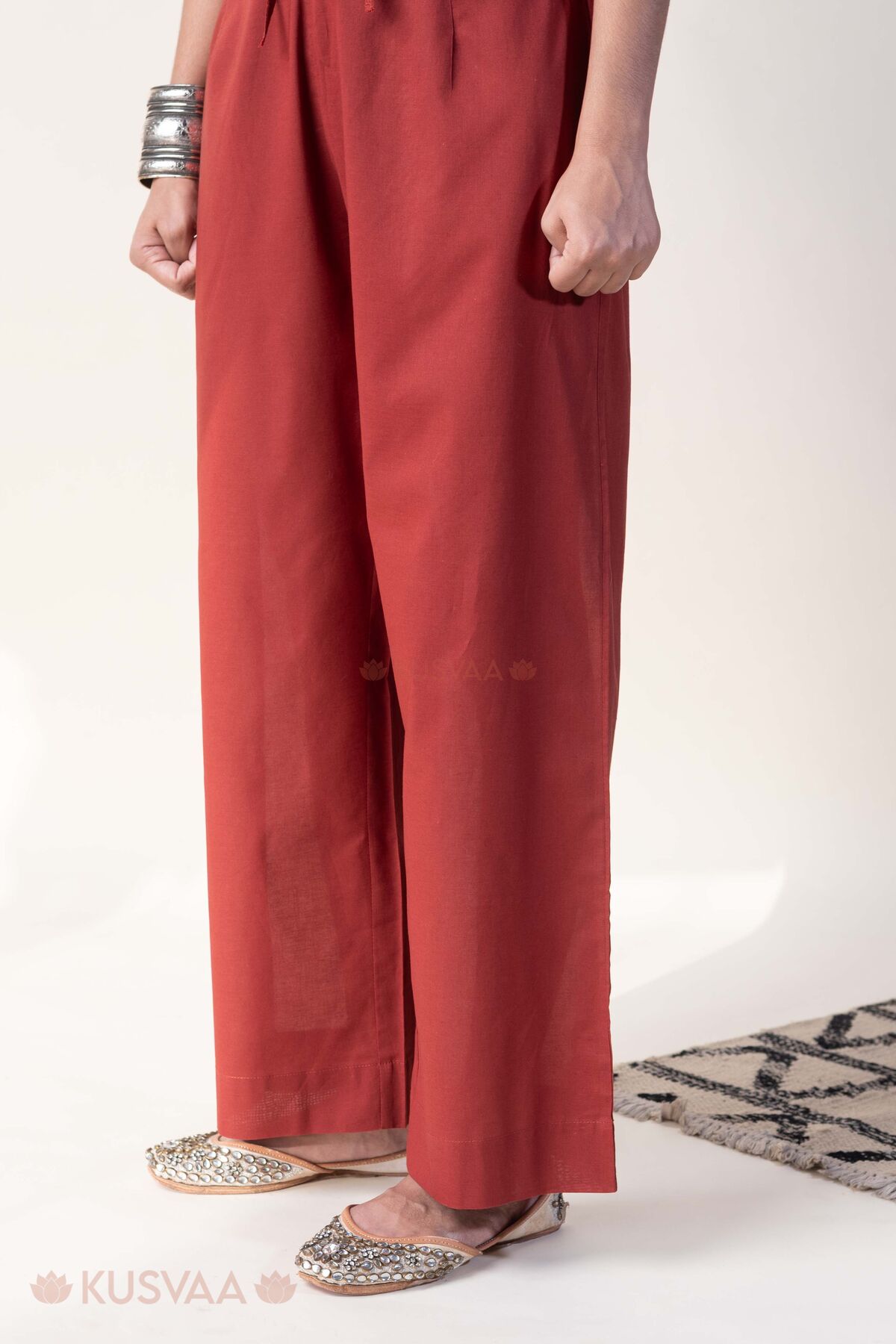 Image for Kusvaa Plz006 Dark Rust Isha Cotton Pant Dark Rust Side