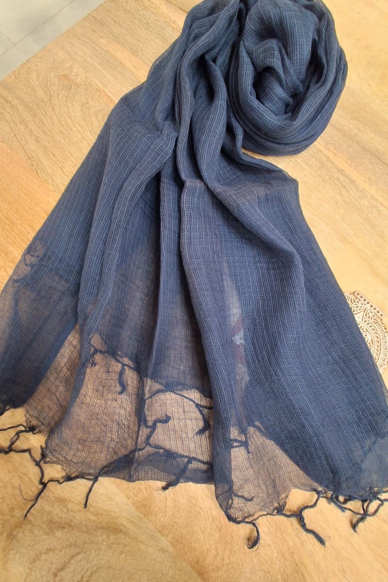 Image for Kusvaa Rndupatta05 Multi Color Cotton Kota Doria Dupatta Navyblue Front