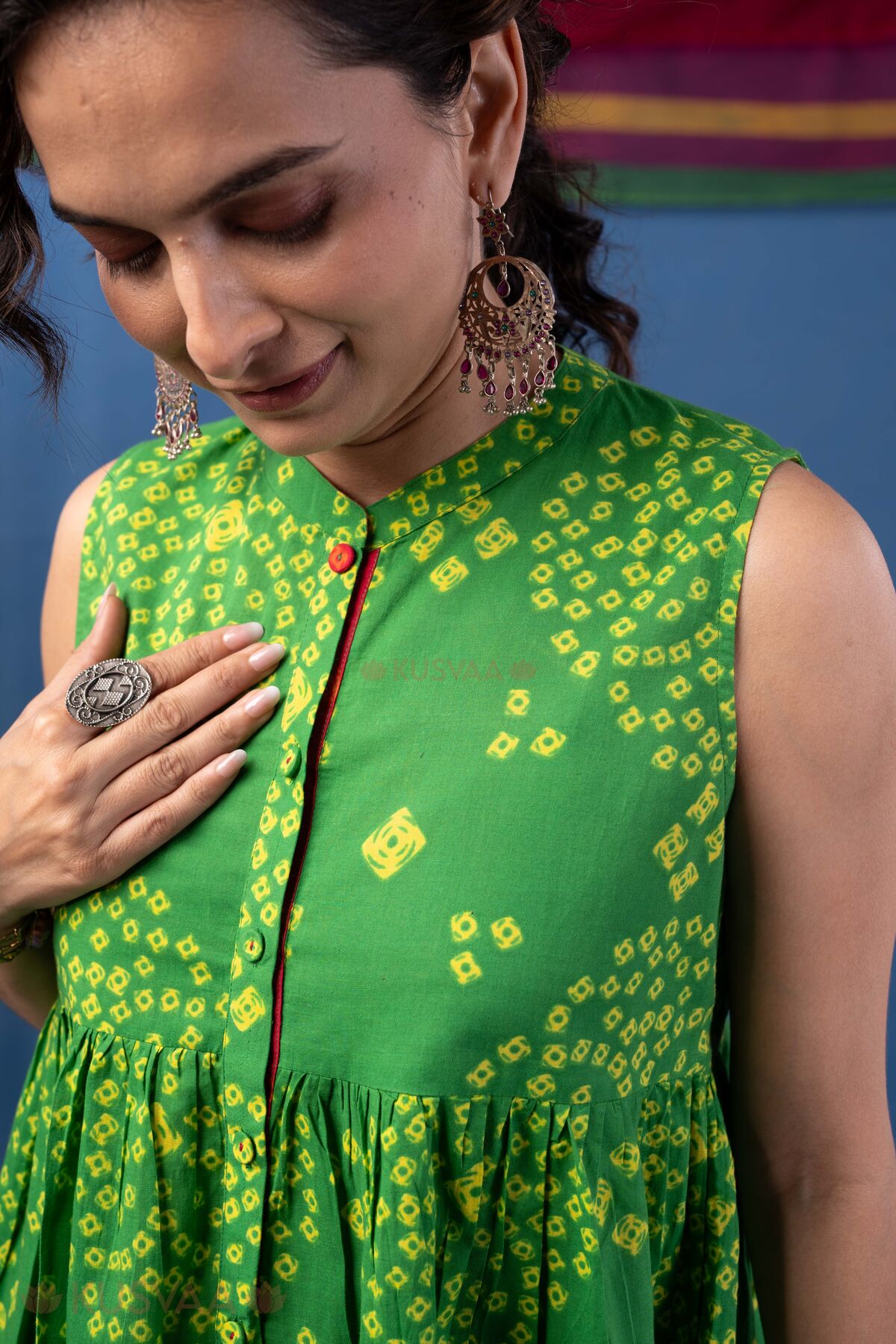 Image for Kusvaa Shk095 Leela Cotton A Line Short Kurti Detailing