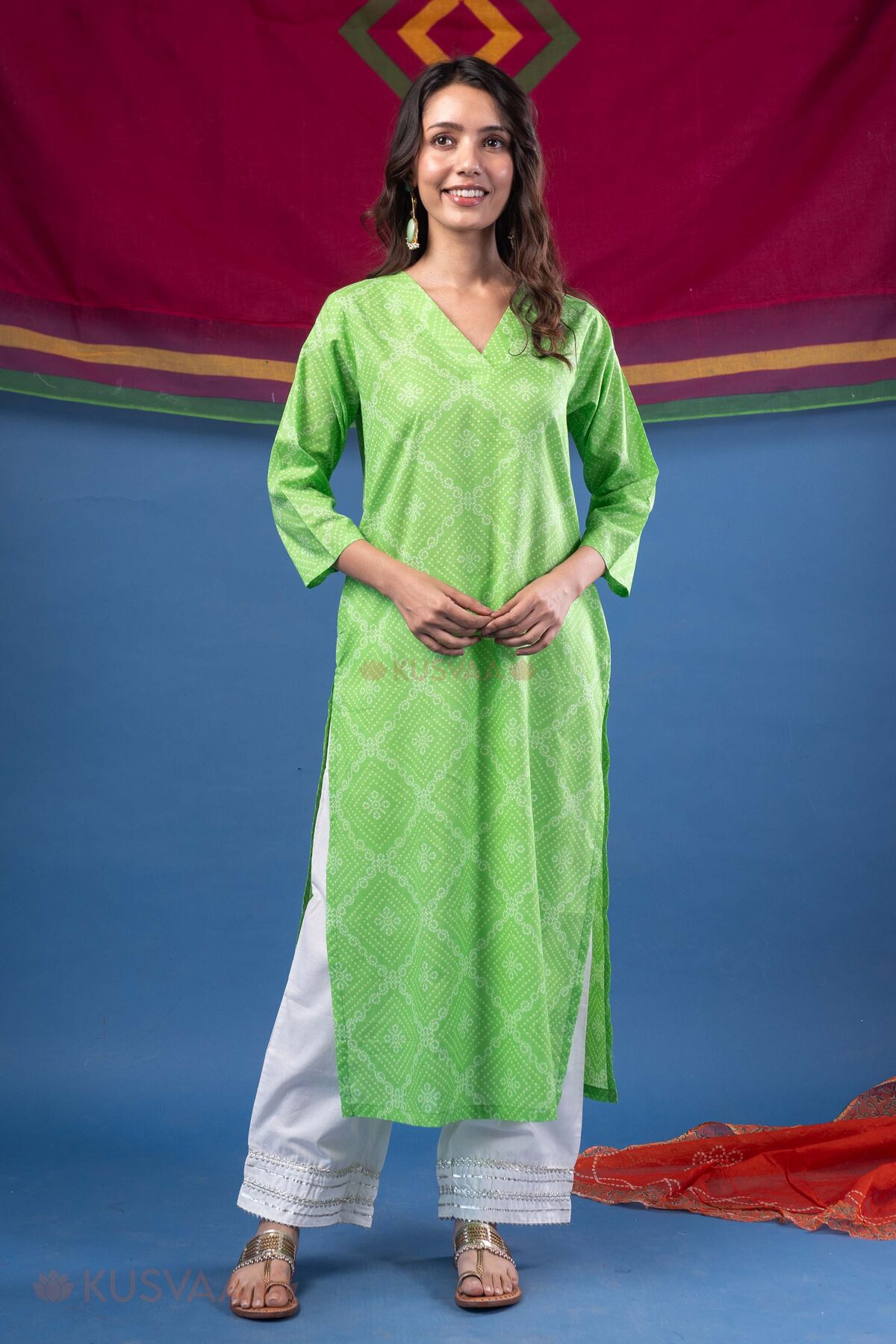 Image for Kusvaa Wkr390 Harshita Screen Print Kurta Front