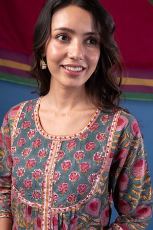 Image for Kusvaa Wkr407 Kali Handblock Semi A Line Kurta Featured