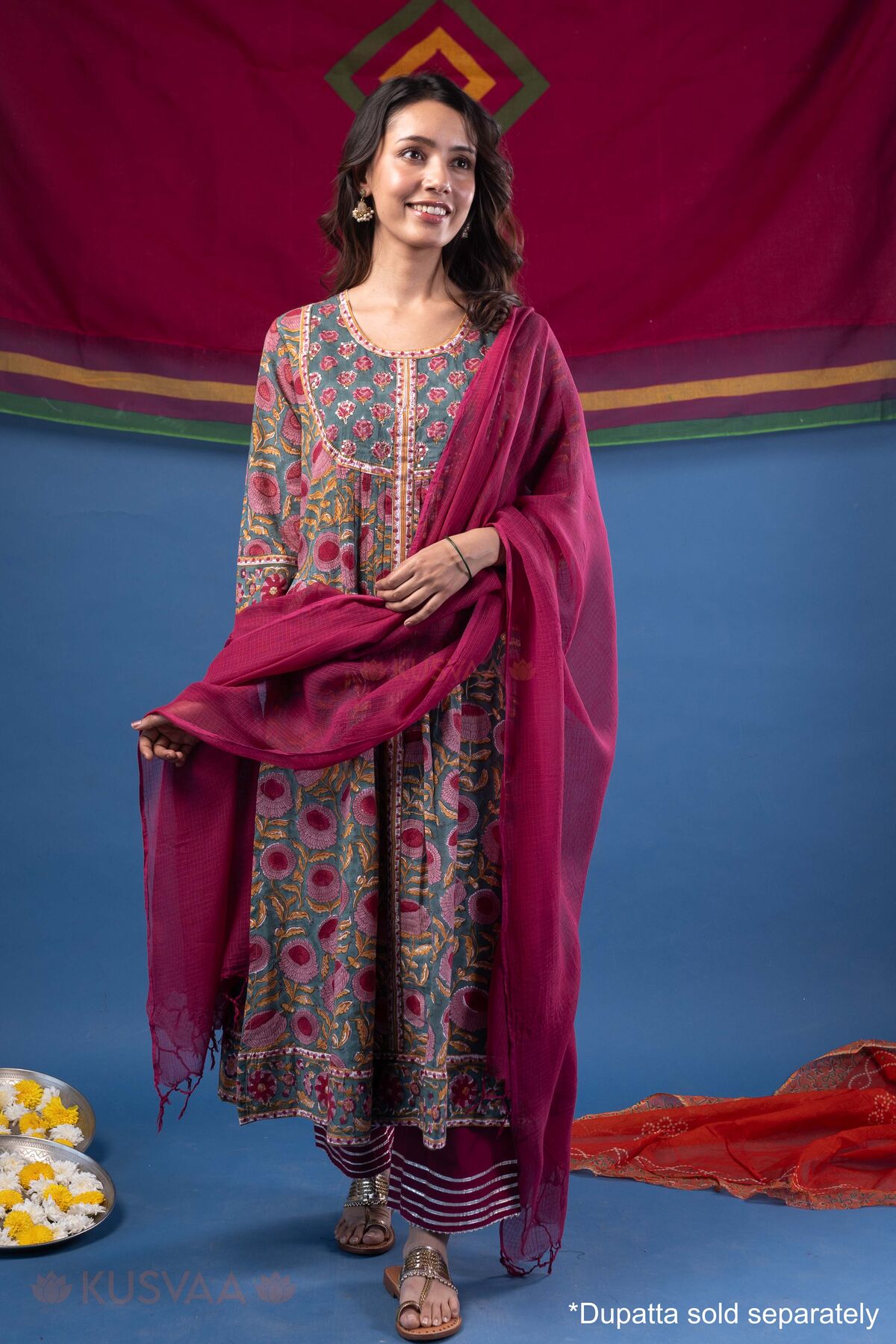 Image for Kusvaa Wkr407 Kali Handblock Semi A Line Kurta Full
