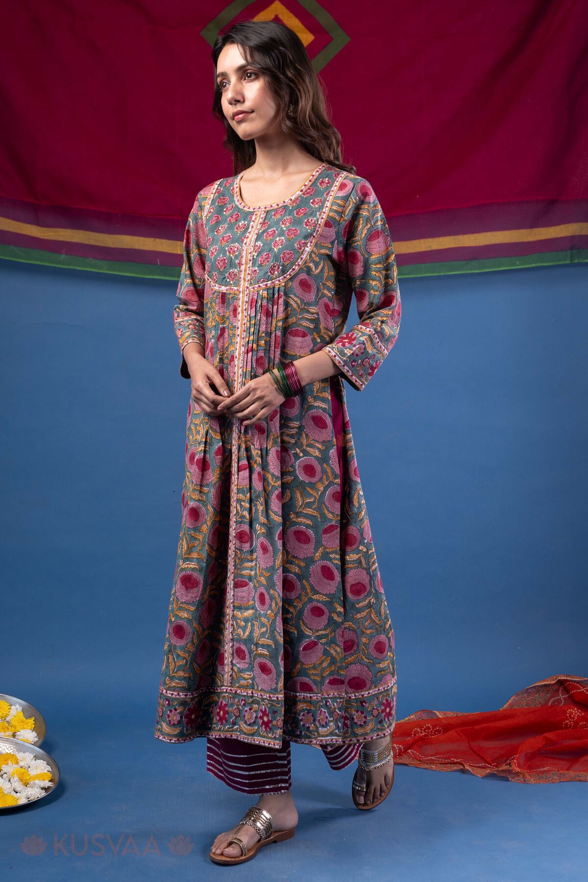 Image for Kusvaa Wkr407 Kali Handblock Semi A Line Kurta Style