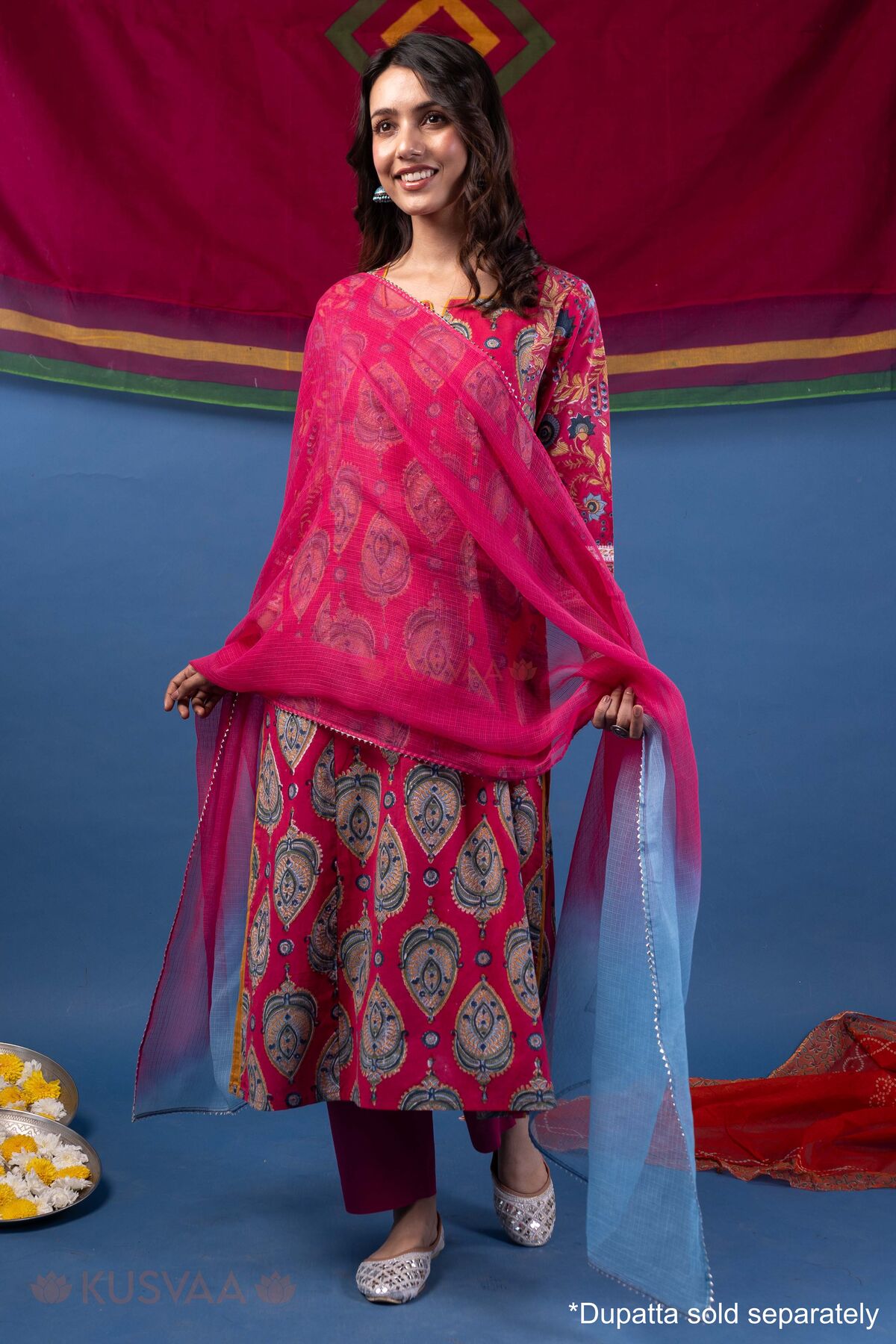 Image for Kusvaa Wkr410 Karuna Handblock Cotton Kurta Duaptta
