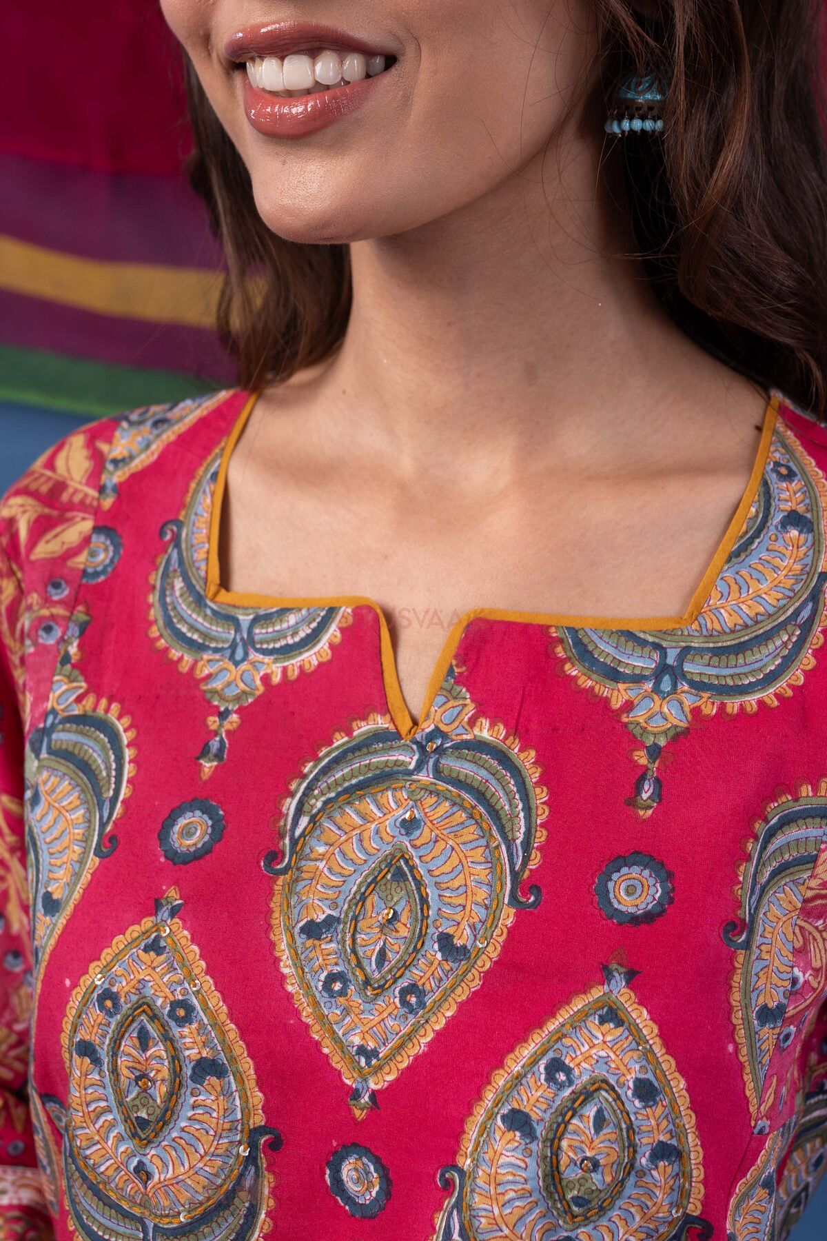 Image for Kusvaa Wkr410 Karuna Handblock Cotton Kurta Nack