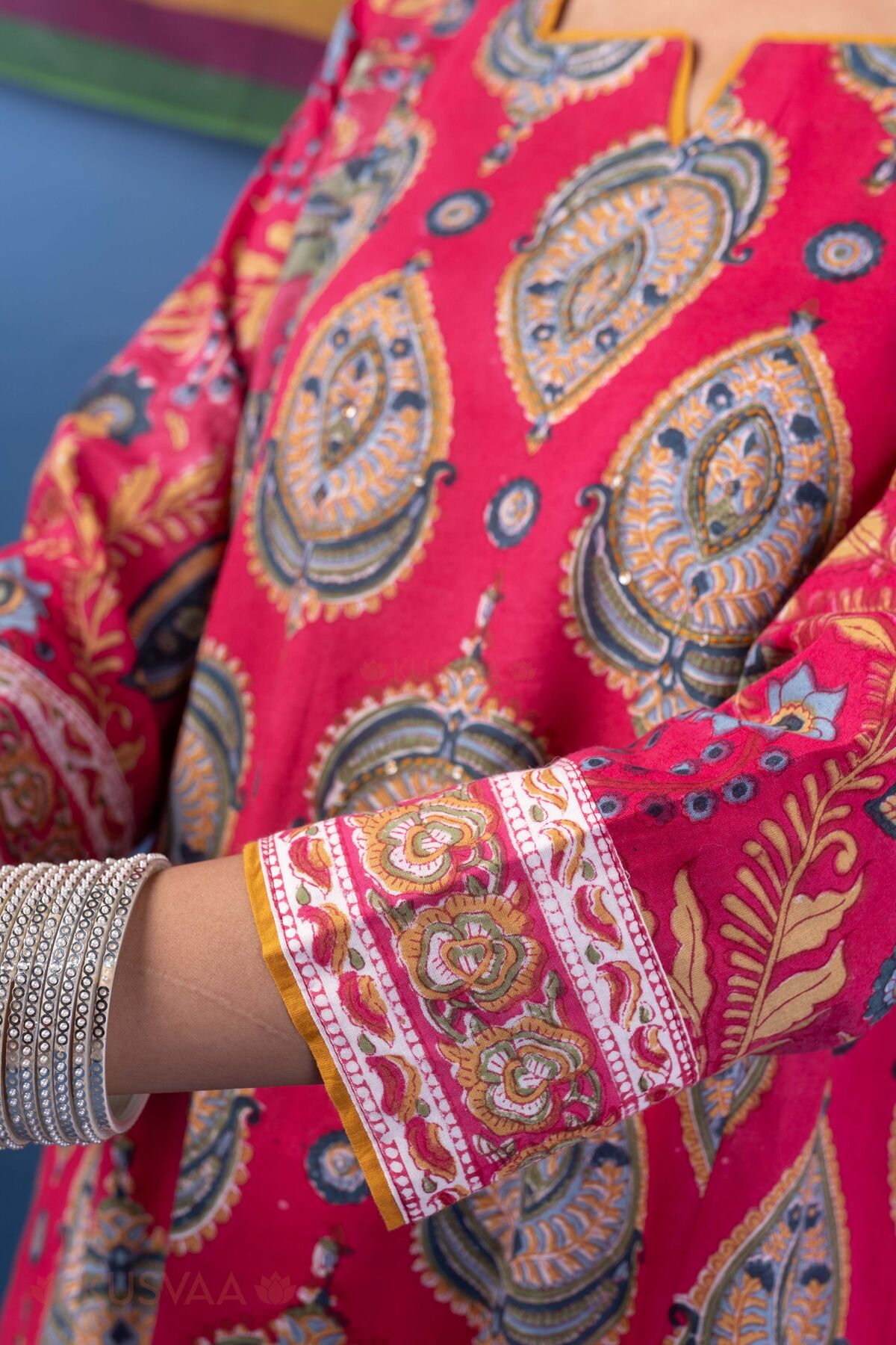Image for Kusvaa Wkr410 Karuna Handblock Cotton Kurta Sleevess