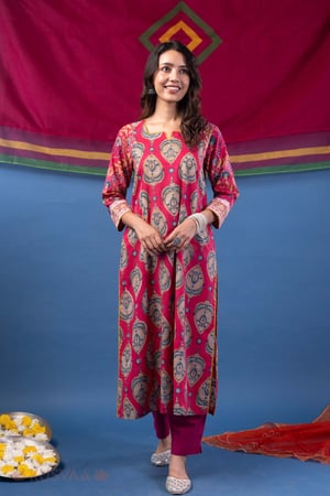 Image for Kusvaa Wkr410 Karuna Handblock Cotton Kurta Style