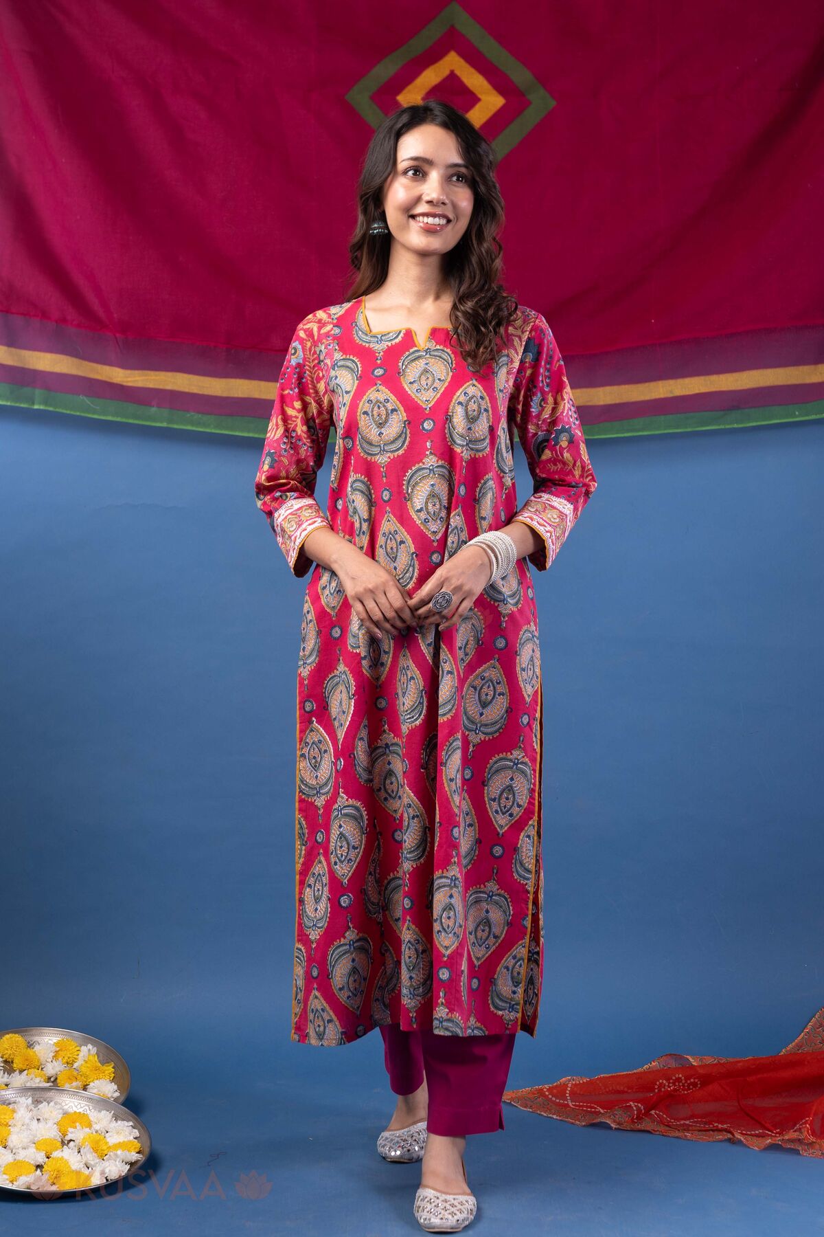 Image for Kusvaa Wkr410 Karuna Handblock Cotton Kurta Style