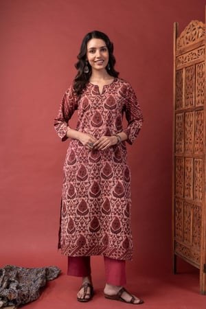 Image for Kusvaa Wkr418 Chintan Handblock Cotton Kurta Front