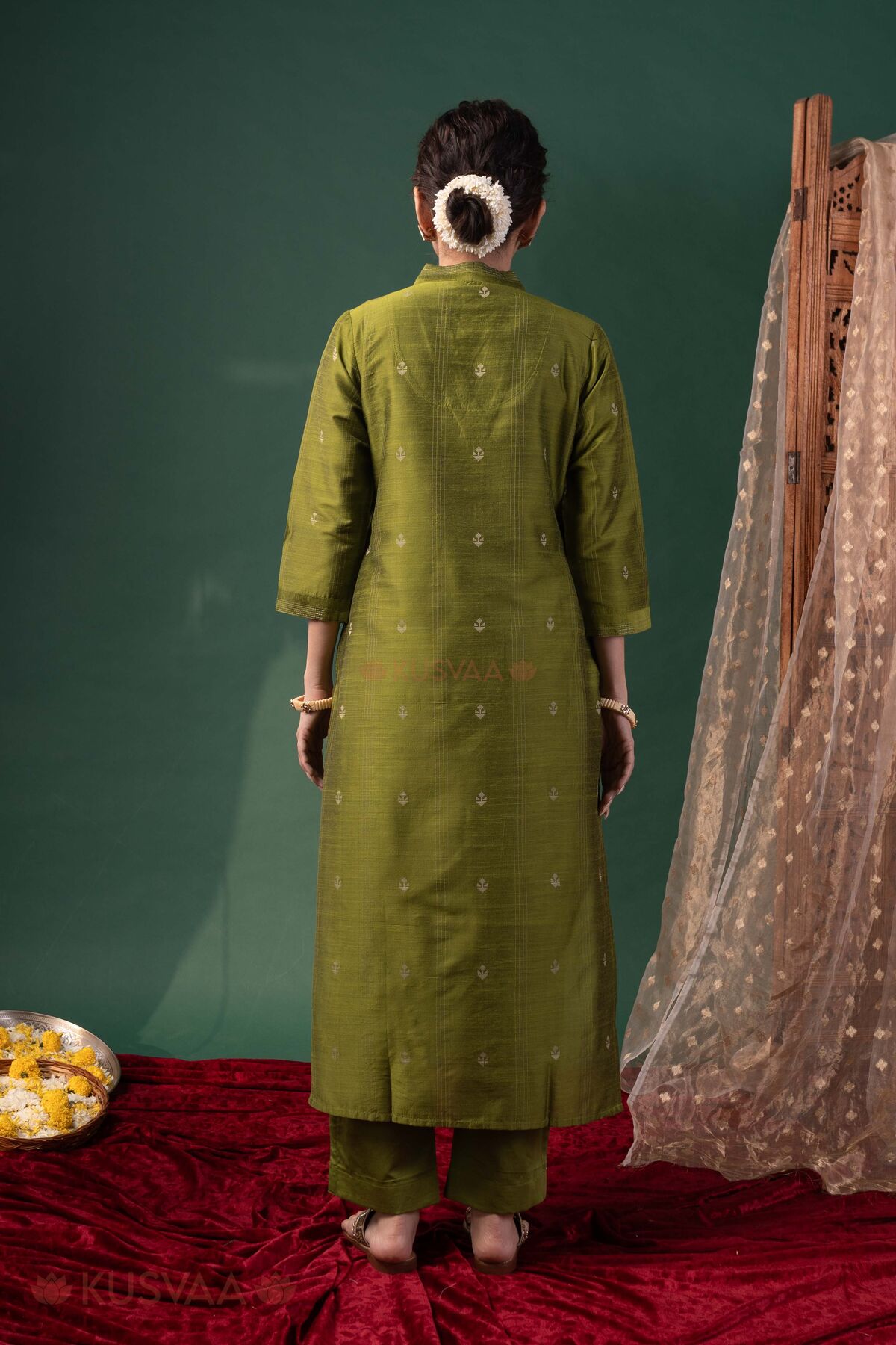 Image for Kusvaa Wkr419 Harini Cotton Silk A Line Kurta Back