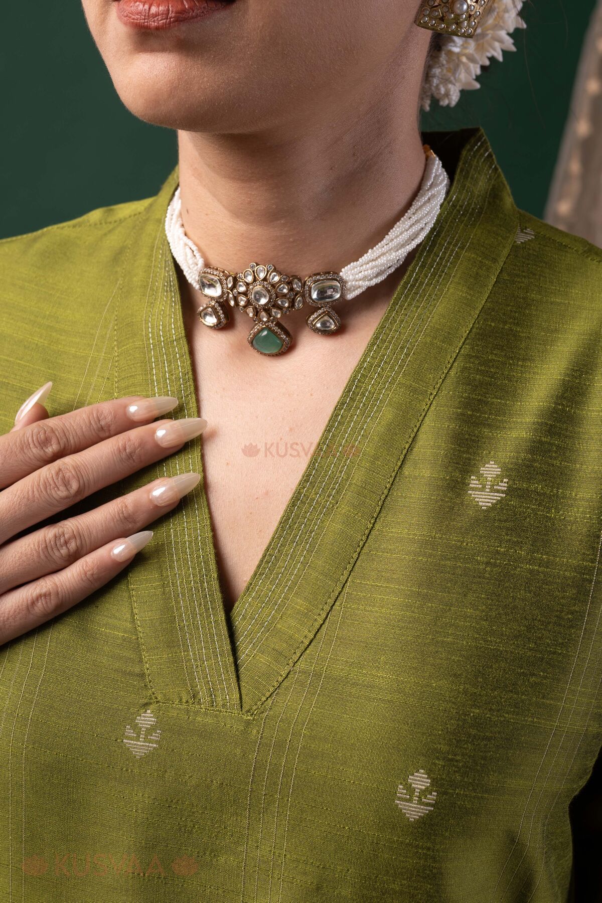 Image for Kusvaa Wkr419 Harini Cotton Silk A Line Kurta Detailing