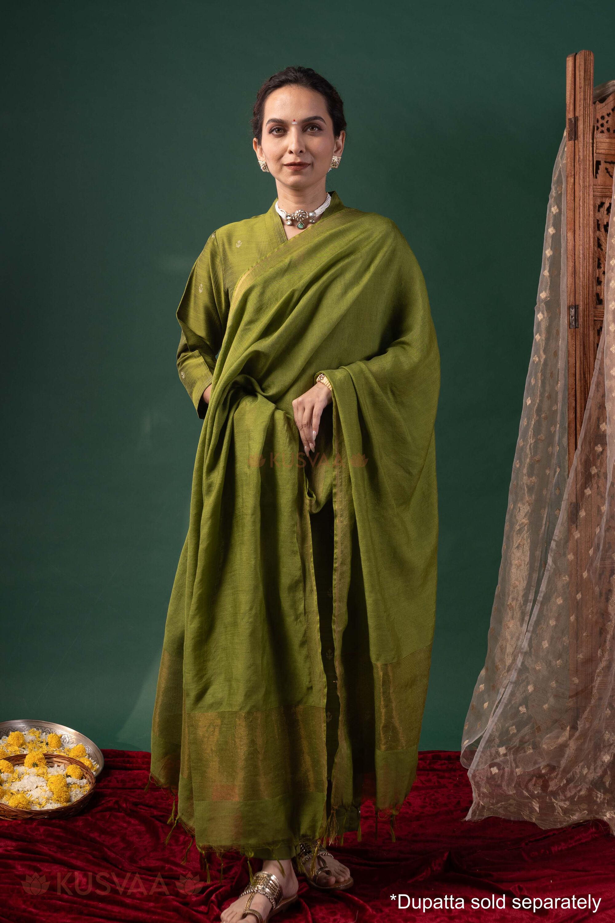 Image for Kusvaa Wkr419 Harini Cotton Silk A Line Kurta Dupatta Hd