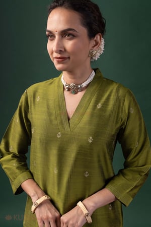 Image for Kusvaa Wkr419 Harini Cotton Silk A Line Kurta Featured
