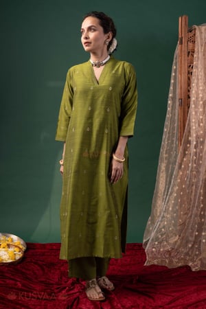 Image for Kusvaa Wkr419 Harini Cotton Silk A Line Kurta Front