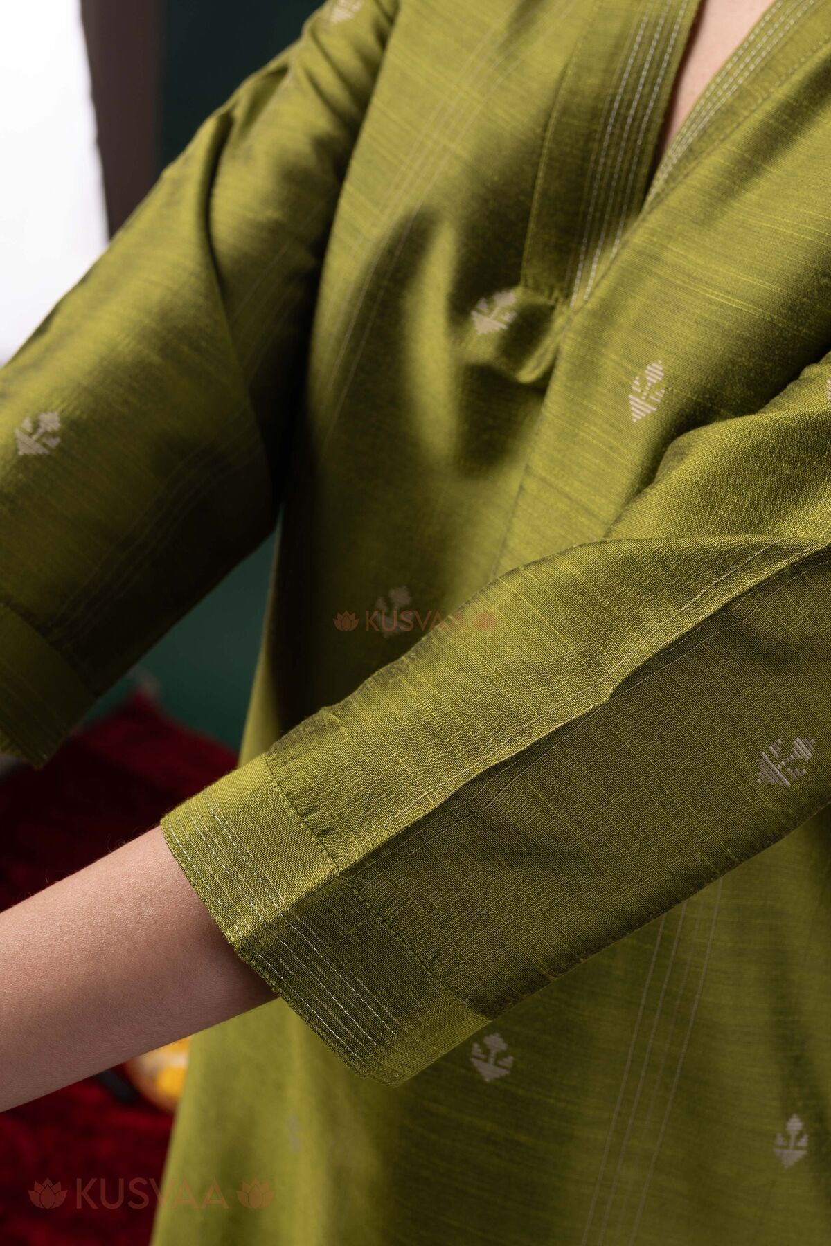 Image for Kusvaa Wkr419 Harini Cotton Silk A Line Kurta Sleeve