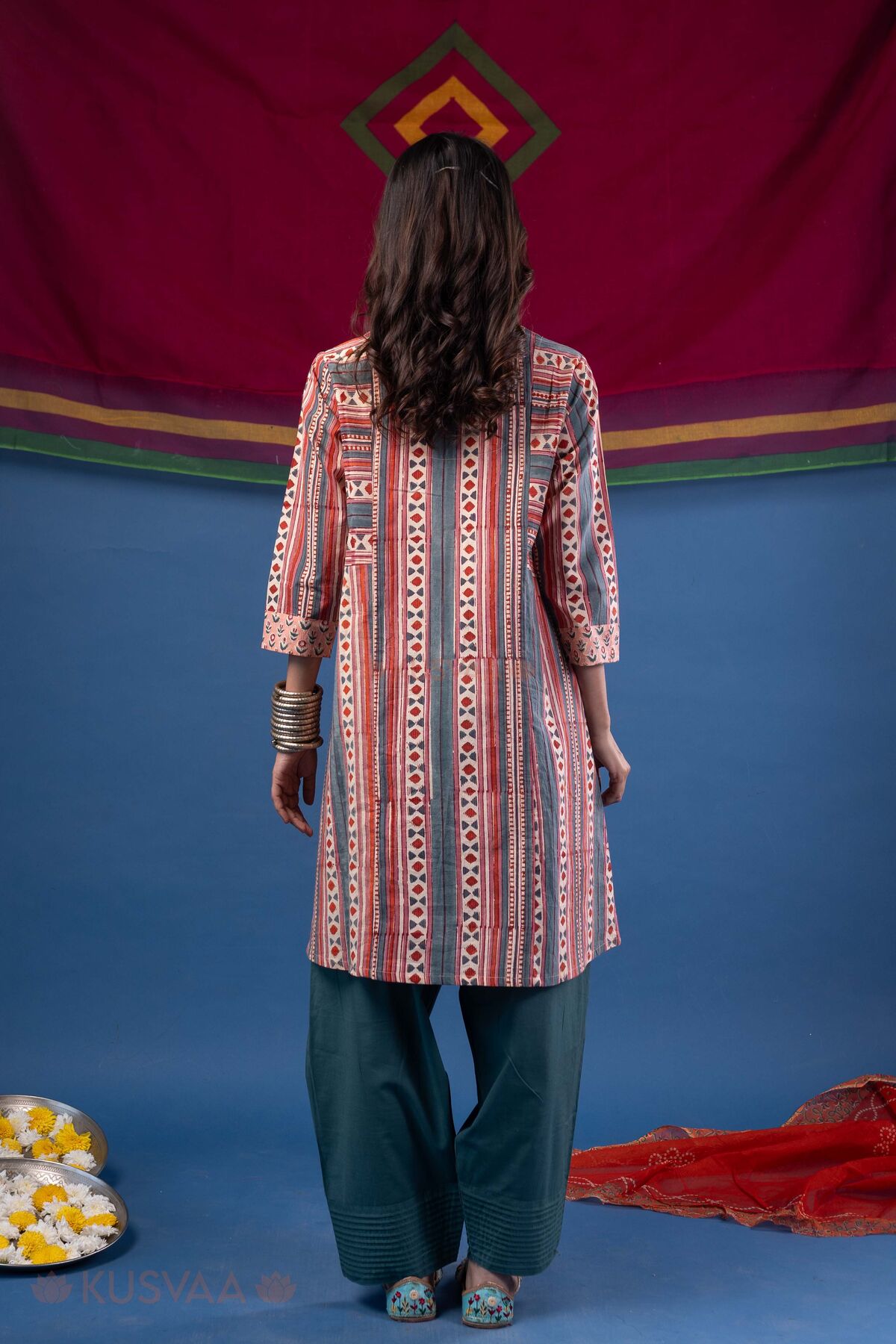 Image for Kusvaa Wkr425 Jivika Handblock A Line Kurta Back