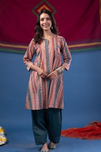 Image for Kusvaa Wkr425 Jivika Handblock A Line Kurta Front