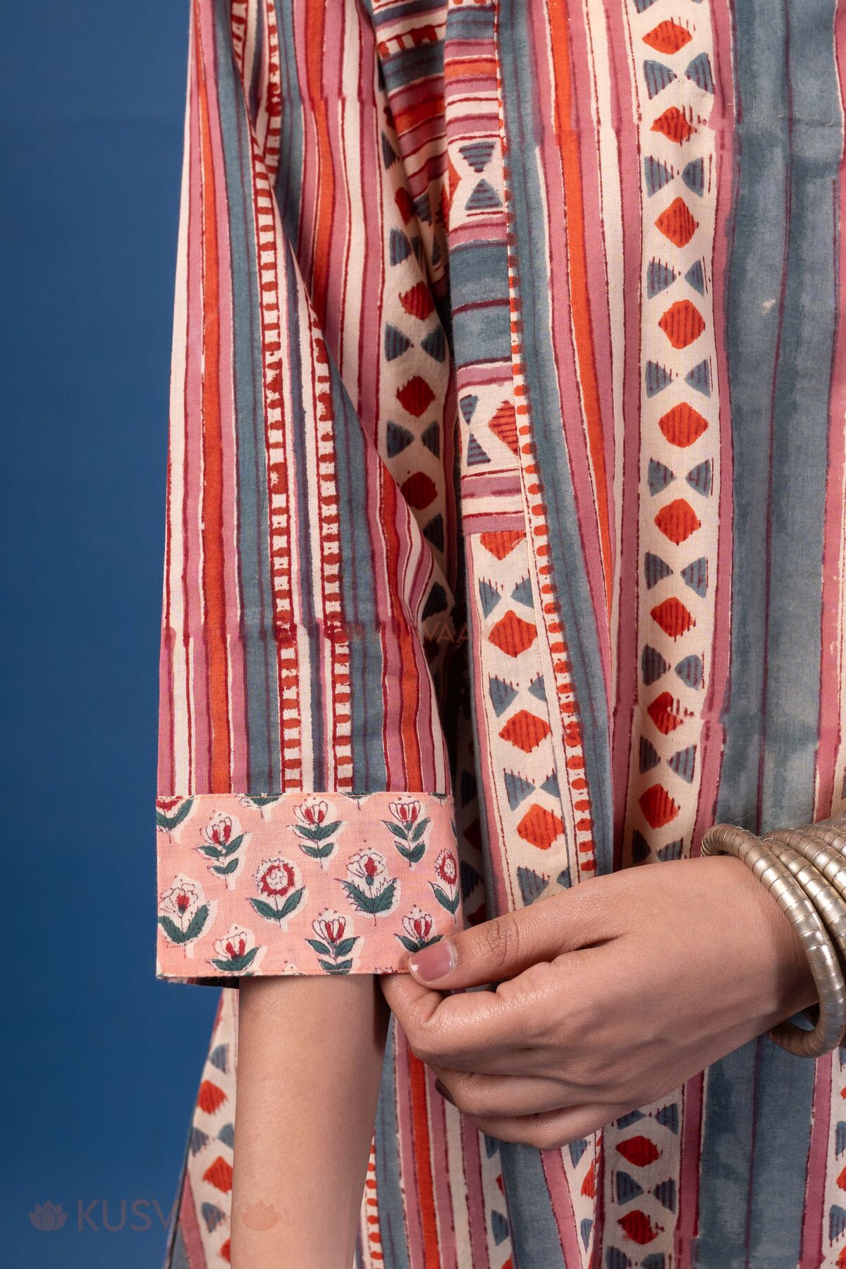 Image for Kusvaa Wkr425 Jivika Handblock A Line Kurta Sleeve