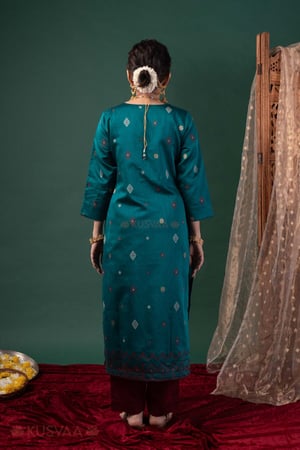 Image for Kusvaa Wkr430 Eshani Chanderi Green Kurta Back