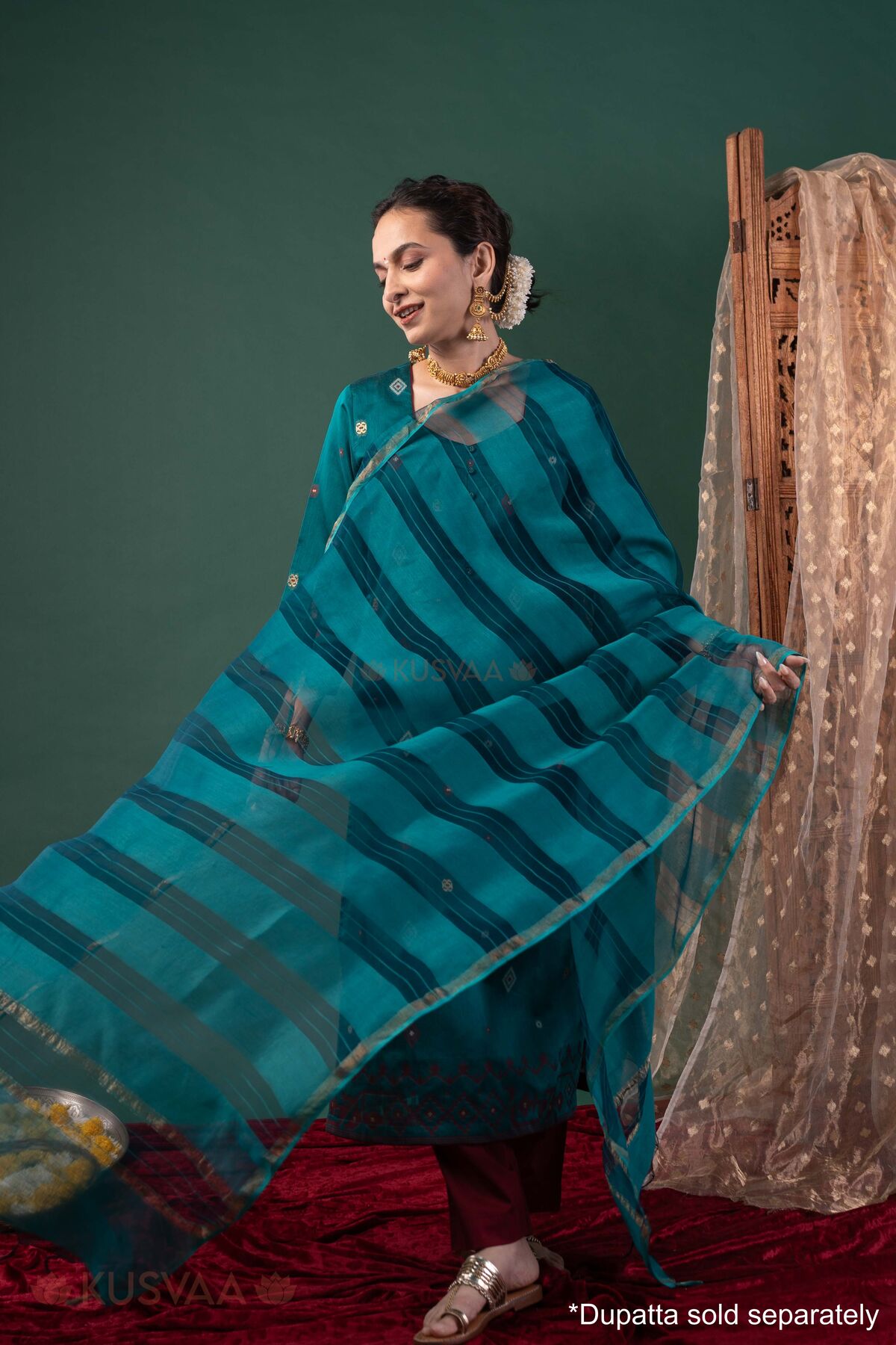 Image for Kusvaa Wkr430 Eshani Chanderi Green Kurta Od