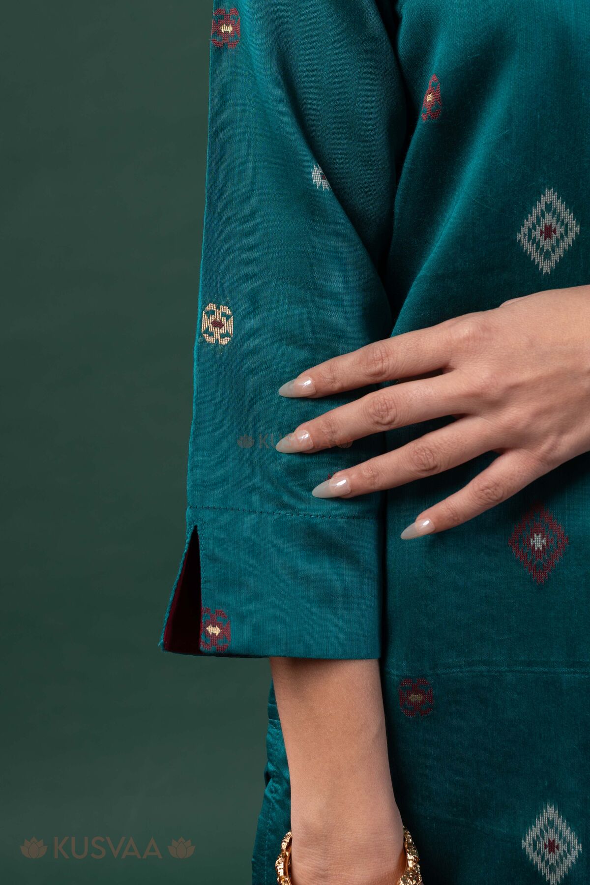 Image for Kusvaa Wkr430 Eshani Chanderi Green Kurta Sleeve