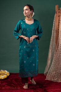 Image for Kusvaa Wkr430 Eshani Chanderi Green Kurta Style