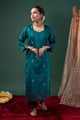 Image for Kusvaa Wkr430 Eshani Chanderi Green Kurta Style