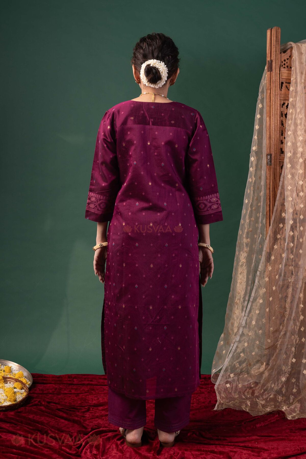 Image for Kusvaa Wkr431 Gayatri Chanderi Purple Kurta Back