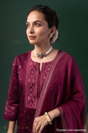 Image for Kusvaa Wkr431 Gayatri Chanderi Purple Kurta Closeup