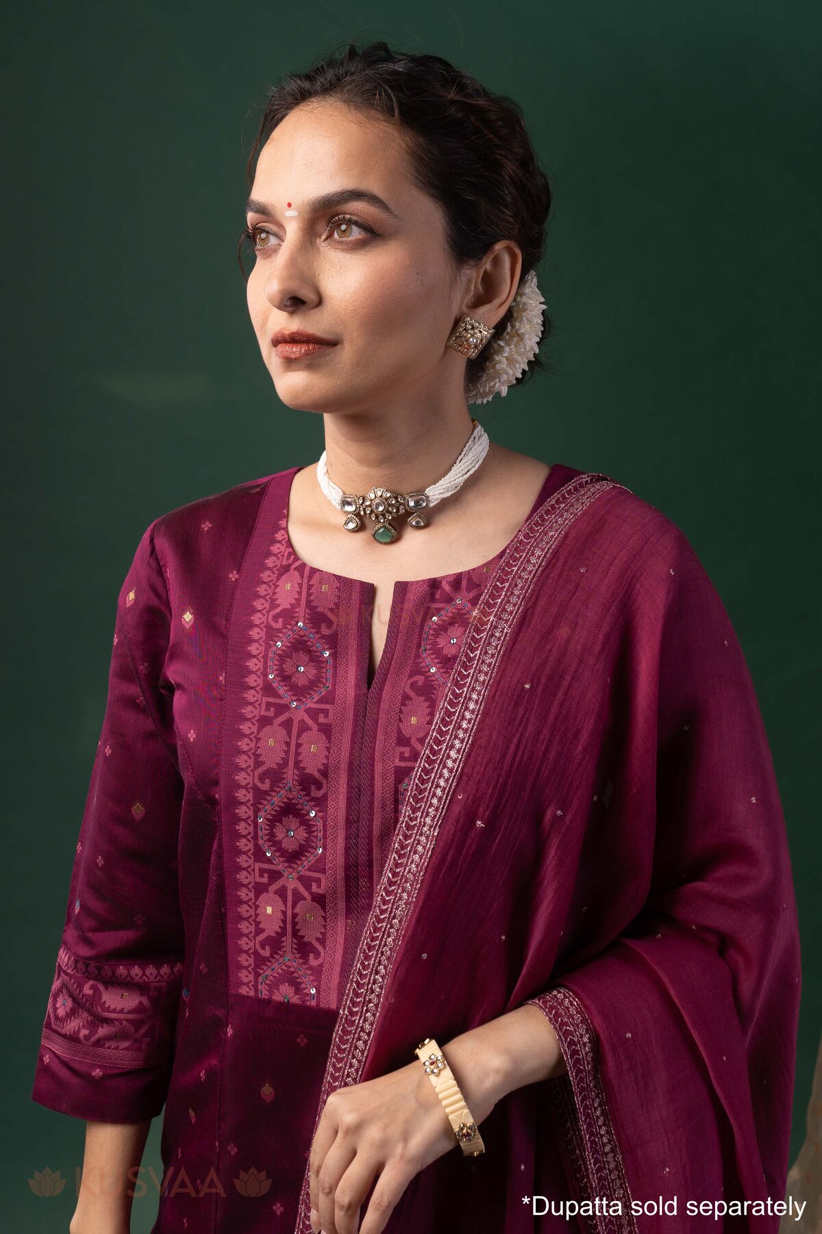 Image for Kusvaa Wkr431 Gayatri Chanderi Purple Kurta Closeup