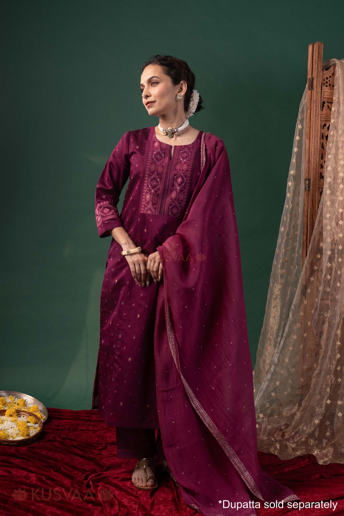 Image for Kusvaa Wkr431 Gayatri Chanderi Purple Kurta Dupatta