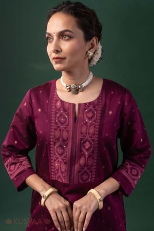 Image for Kusvaa Wkr431 Gayatri Chanderi Purple Kurta Featured