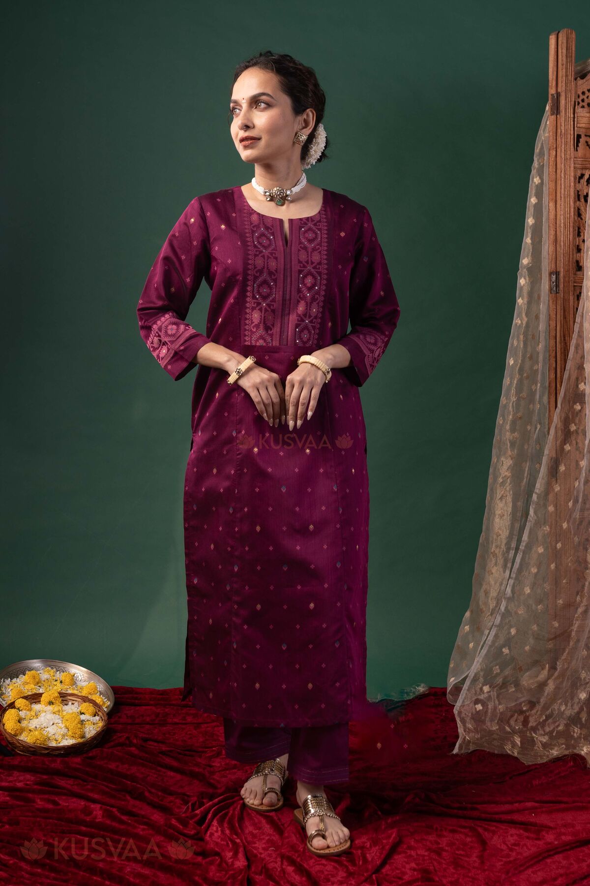 Image for Kusvaa Wkr431 Gayatri Chanderi Purple Kurta Front