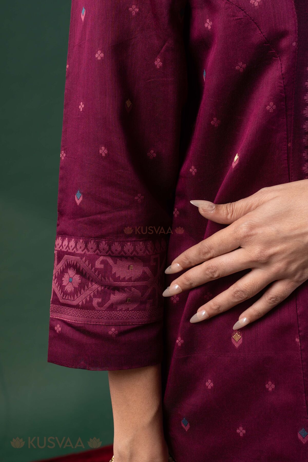 Image for Kusvaa Wkr431 Gayatri Chanderi Purple Kurta Sleeve
