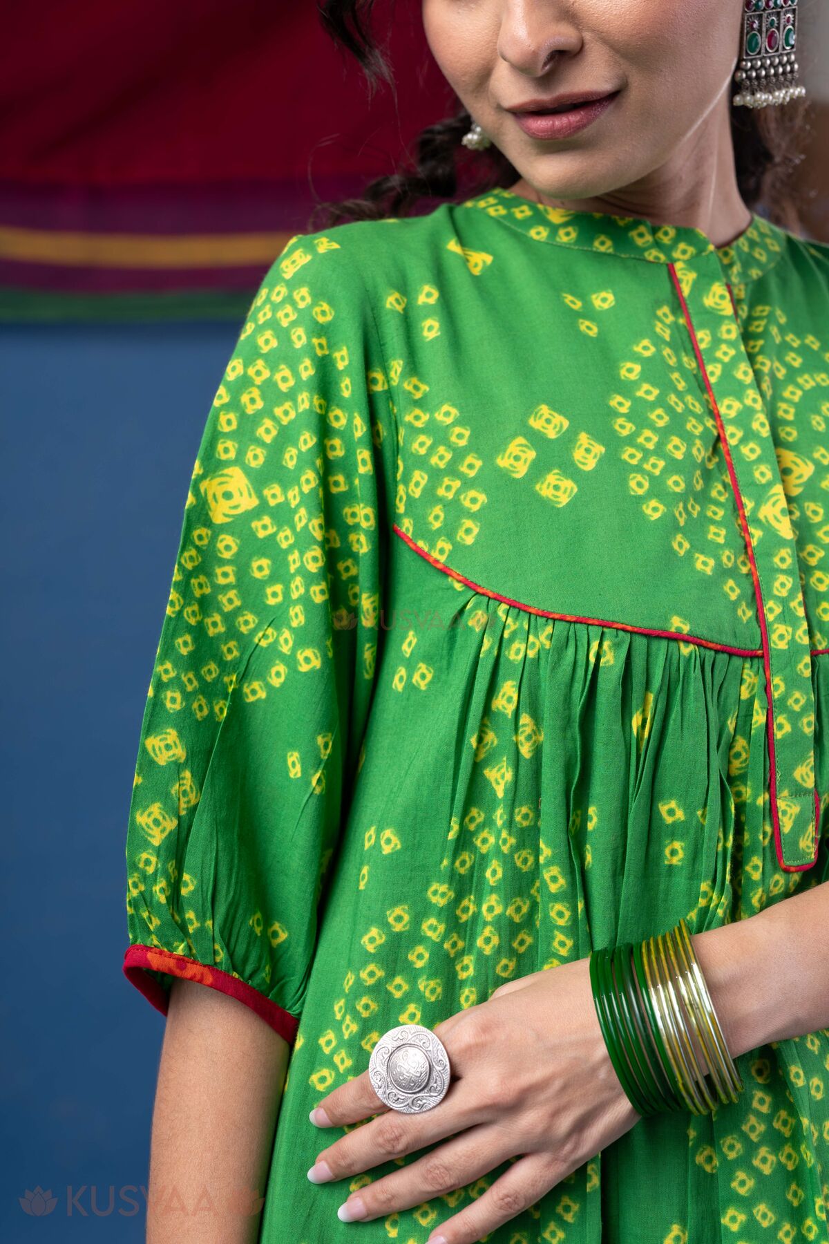Image for Kusvaa Wkr432 Manasa Cotton A Line Kurta Detailing